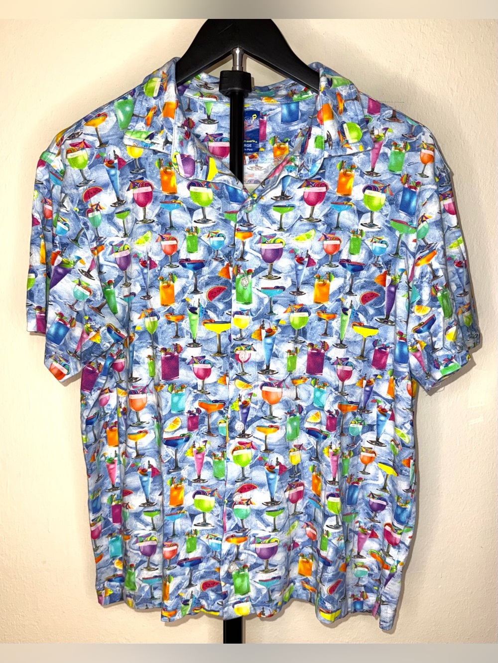Michael’s Swimwear Pima Cotton Short Sleeve Shirt in “Tropical Treats”, size L